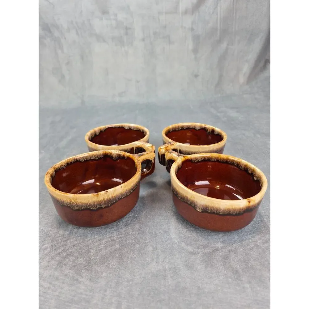 Monmouth Western Stoneware Brown Drip Pottery Soup Chili Bowl Mugs Set of 4 VTG